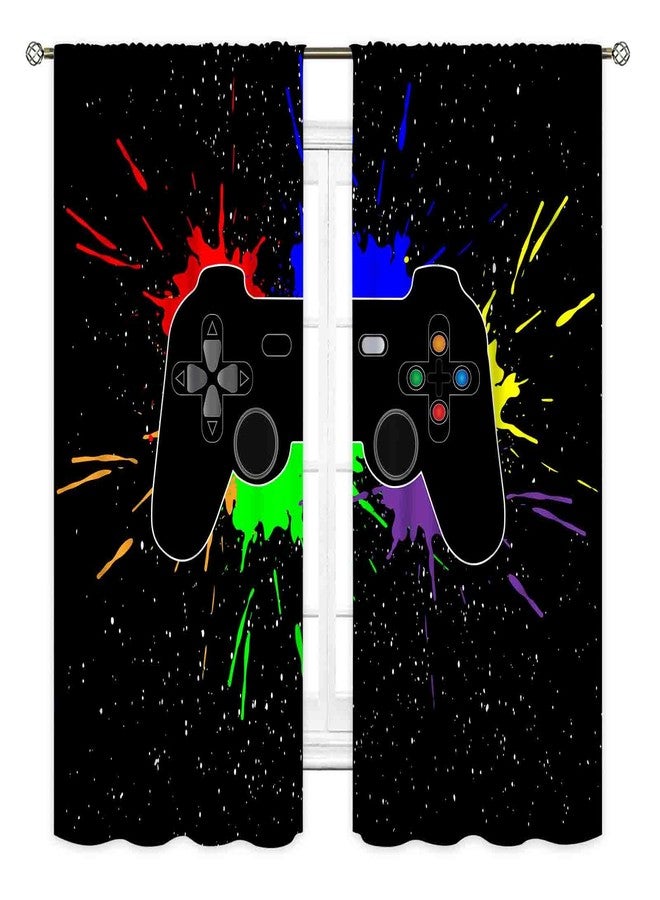 TKUYO Gamer Curtains for Boys Room, Kids Teens Men Gaming Colorful Gamepad Controller Cooling Graffiti Video Game Room Decor Window Drapes Treatments for Living Room Nursery Playroom, 42"x45" Inch - Image 2
